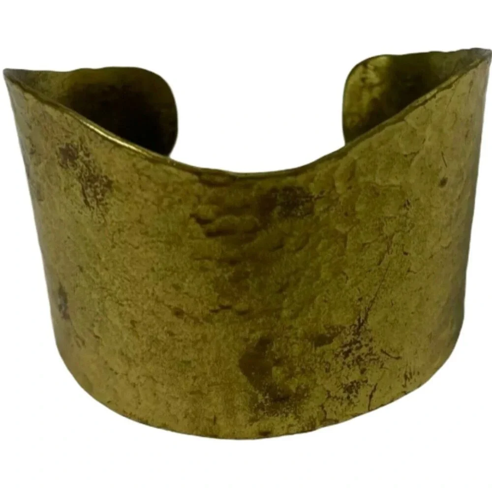Gold Brass Rustic Chic Grecian Hammered Abstract Bangle Bracelet Boho‎ Cuff